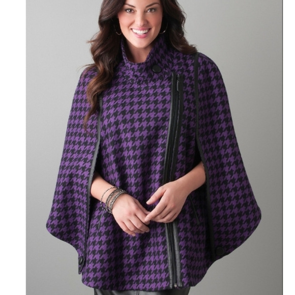 Lane Bryant Jackets & Blazers - Lane Bryant Purple Houndstooth Cape coat 26/28
